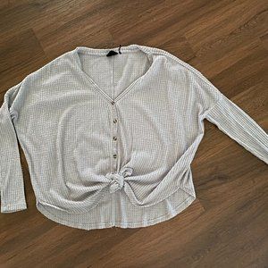 Urban Outfitters Out From Under Tie Front Thermal Waffle Knit Shirt Gray Size S